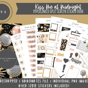 Kit 2 Split Screen Sticker Book | Kiss Me at Midnight | New Years Stickers | Over 1200 Digital Stickers | Pre-Cropped | Goodnotes File