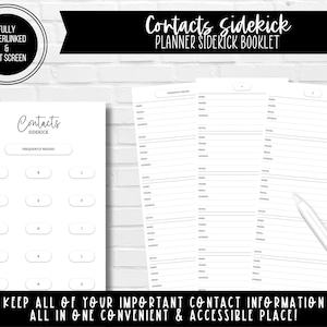 Contacts Sidekick - Planner Sidekick Booklet | Split Screen & Phone Friendly | Fully Hyperlinked Digital Planner | Digital Accessory