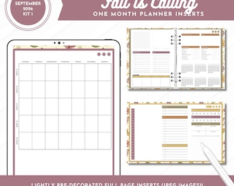 September 2026 Kit 1 Maandplanner Inzetvellen | De herfst roept | Versierde JPEG-afbeeldingen over de volledige pagina | Liggend, staand formaat + Ringband inbegrepen!
