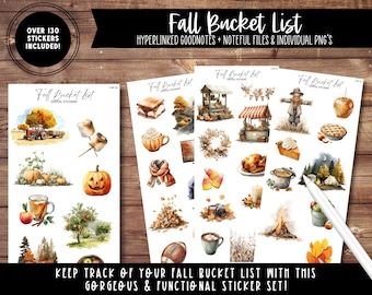 Fall Bucket List Digital Sticker Collection | Digital Planner Stickers | Split Screen | Goodnotes File, Noteful File + Individual PNG's