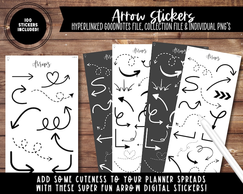 Arrow Digital Stickers | Black & White | Planner Stickers | Split ...