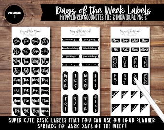 Days of the Week Labels Volume 1 | Digital Stickers | Split Screen | Goodnotes File + Individual PNG's Included!