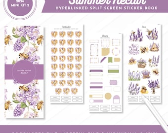 2026 Mini Kit 2 Stickerbuch | Sommer-Nektar | Geteilter Bildschirm | Digitale vorgeschnittene Aufkleber | Goodnotes + Noteful Files + Individuelle PNGs