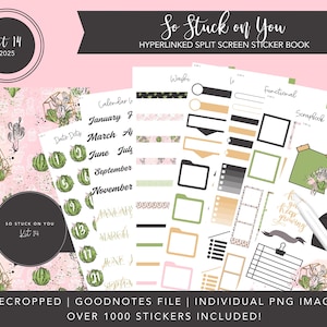 Kit 2025 14 Split Screen Sticker Book / So Stuck on You / Adesivi Cacti / Oltre 1000 adesivi digitali / Pretagliati / Goodnotes Noteful