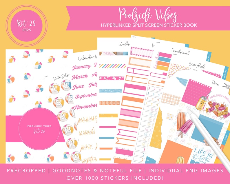 2025 Kit 25 Split Screen Sticker Book | Poolside Vibes | Pool Day ...