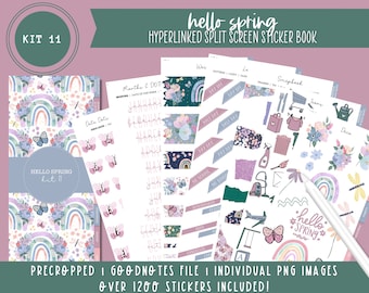 Kit 11 Digital Sticker Book | Hello Spring | Over 1200 Stickers | Pre-Cropped Stickers | Goodnotes File | Individual PNG Images |