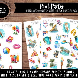 Pool Party Digital Sticker Collection | Digital Planner Stickers | Split Screen | Noteful File | Goodnotes File | Individual PNG&#39;s