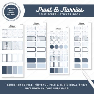 January 2026 Kit 2 Shape Stickers | Frost & Flurries | Split Screen Sticker Book | Goodnotes + Noteful Files + Individual PNGs