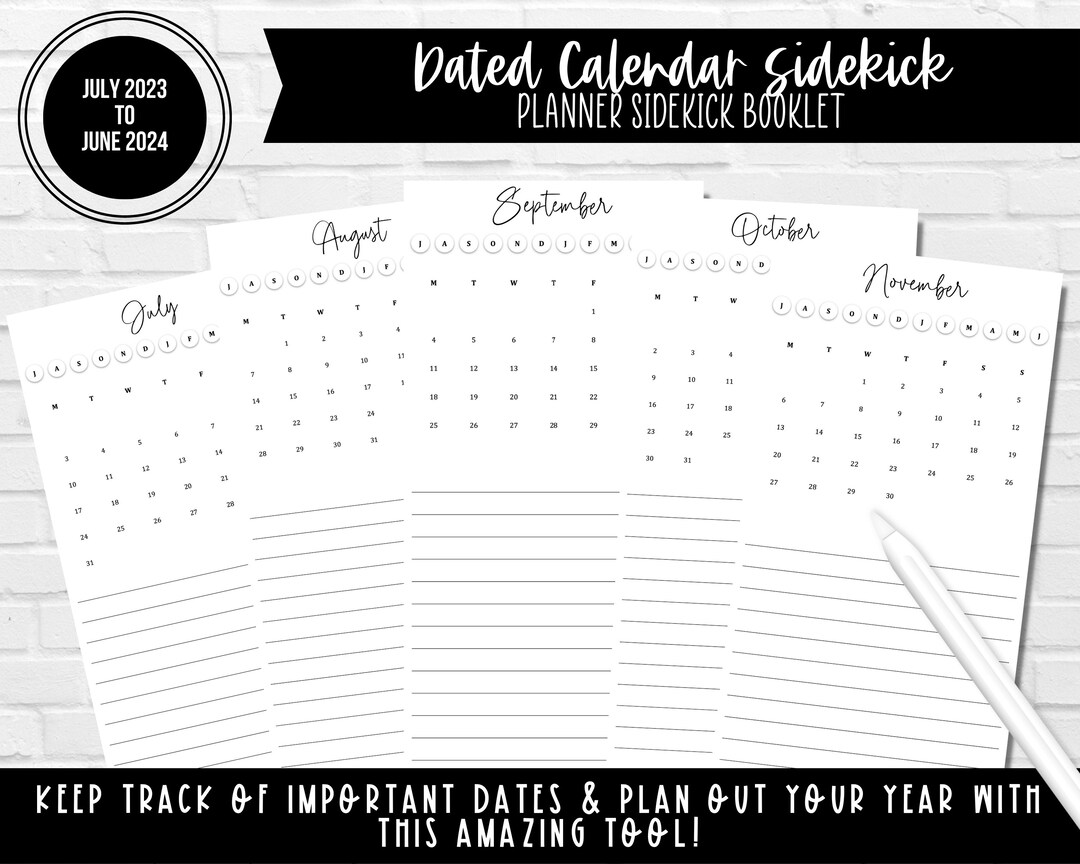 July 2023 to June 2024 Dated Calendar Sidekick Planner Sidekick Booklet
