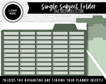 Digital Single Subject Folders | Sage Green Collection | Light Mode | Landscape & Portrait Included | Prosper You Planner Hub System |