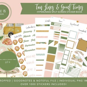 2025 Kit 18 Split Screen Stickerbuch | Tan Lines + Gute Zeiten | Sommer | Strand | 1000+ Digitale Aufkleber | Beschnitten | Goodnotes Hinweislich