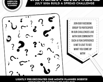 July 2026 Challenge One Month Planner Inserts | Lightly Decorated Full Page JPEG Images | Landscape, Portrait + Ringed Included!