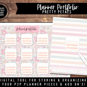 Planner Pieces Portfolio | Pretty Petals Theme | Landscape & Portrait Included | Digital Organizer for P2P Add On&#39;s + Planner Pieces