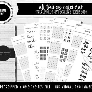 All Things Calendar Volume One | Digital Mini Months & Script Stickers | Pre-Cropped Stickers | Goodnotes File | Individual PNG Images |