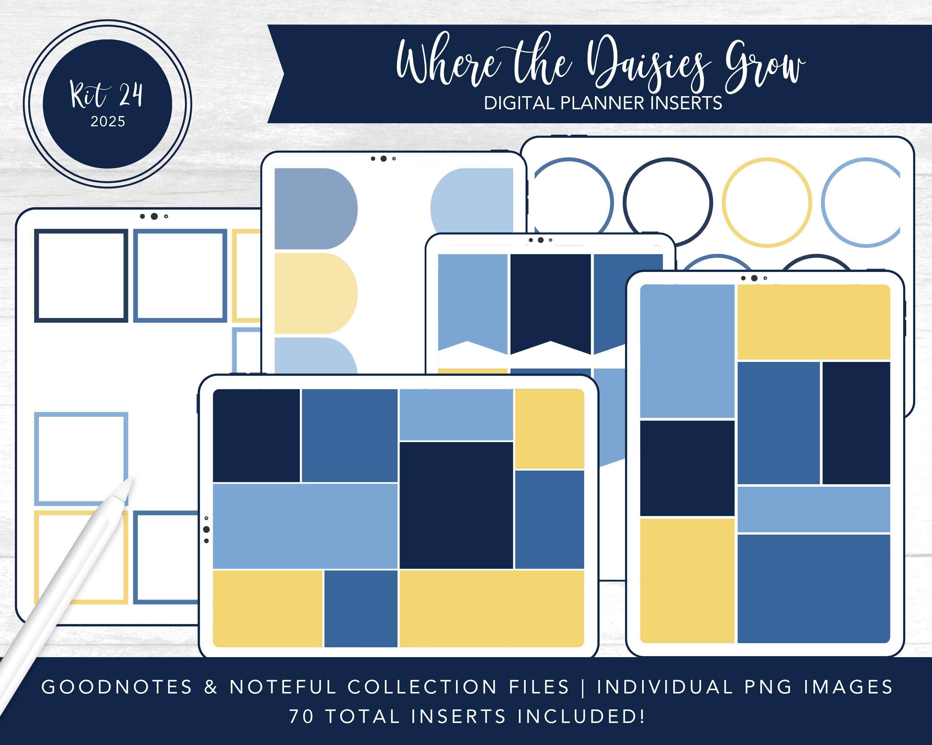 2025 Kit 24 Digital Planner Inserts | Where the Daisies Grow | Goodnotes + Noteful Collections | Individual PNGs | PreCropped Stickers