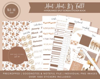 2025 Kit 30 Split Screen Sticker Book | Hoot Hoot, It's Fall! | Autumn Stickers | 1000+ Digital Stickers | Goodnotes + Noteful