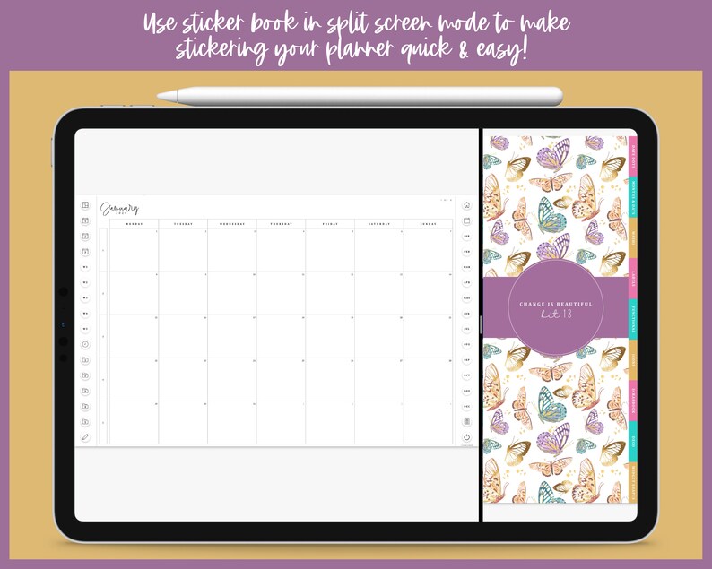 Kit 13 Libro de pegatinas de pantalla dividida / El cambio es hermoso / Más de 1200 pegatinas digitales / Pre-recortado / Archivo Goodnotes imagen 2