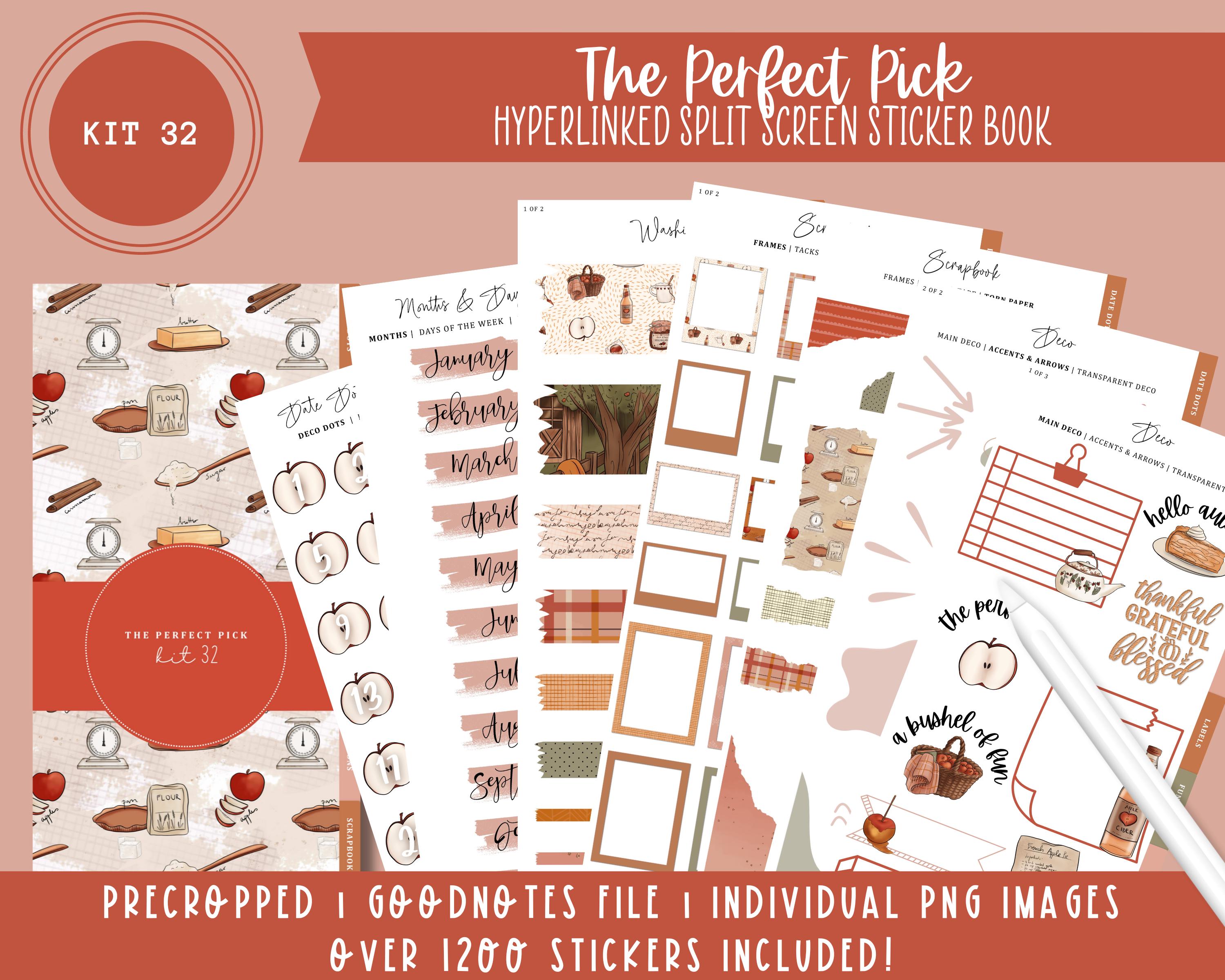 2024 Kit 32 Split Screen Sticker Book | The Perfect Pick | Autumn Apple Stickers | 1200+ Digital Stickers | Pre-Cropped | Goodnotes + PNGs