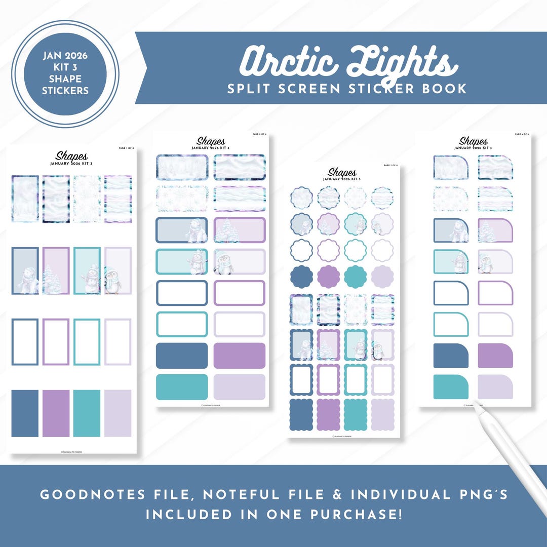 Split Paper Sticker January 2026 Kit 3 Shape Stickers | Arctic Lights | Split Screen ...