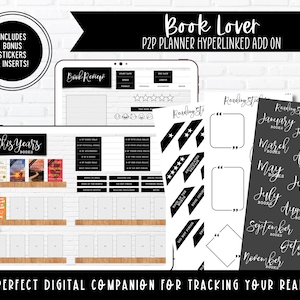 Boek Lover Planner toevoegen | Inclusief leesstickers en uitdagingsinserts | Landschap + Portret | Volledig hyperlinked digitale planner