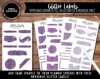 Glitter Labels - Purple Collection | Digital Stickers | Split Screen | Goodnotes File, Goodnotes Collection + Individual PNG's Included!