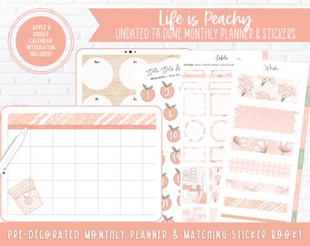 Ta Done v7 Undated Monthly Digital Planner & Stickers | Life is Peachy | Decorated + Hyperlinked | Apple + Google Calendar
