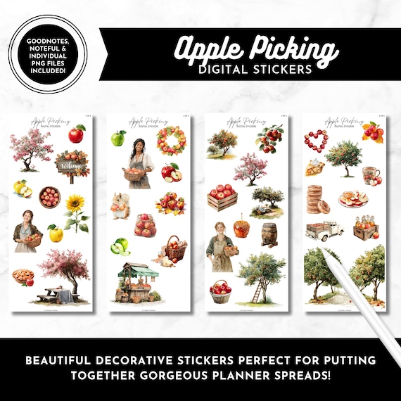 Apple Picking Digital Sticker Collection | Digital Planner Stickers | Split Screen | Goodnotes File, Noteful File + Individual PNG's