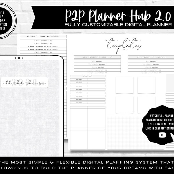 P2P Planner Hub 2.0 | BEST "Build As You Go" Customizable Digital Planner | Over 150 Templates | Apple + Google Calendar Integration