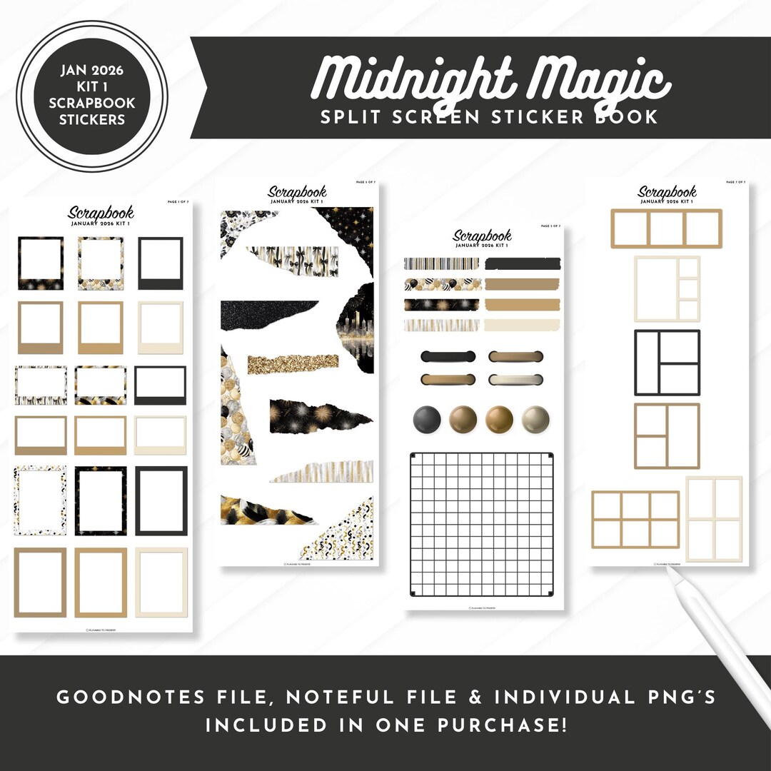 January 2026 Kit 1 Scrapbook Stickers | Midnight Magic | Split Screen ...