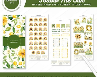 August 2026 Kit 1 Sticker Book | Follow the Sun | Split Screen | Digital Pre-Cropped Stickers | Goodnotes + Noteful Files + Individual PNGs