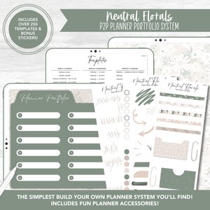 P2P Digital Planner Portfolio | Neutral Florals Theme | Landscape & Portrait Included | Build Your Own Planner System + Bonus Stickers!