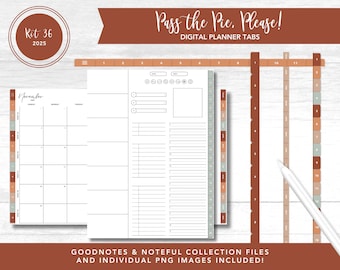 Set 2025, 36 digitale plannertabbladen | Geef de taart door, alsjeblieft! | Goodnotes en opmerkelijke verzamelingsbestanden + individuele png-bestanden | Voorgesneden stickers