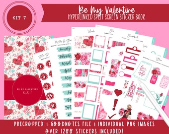 Kit 7 Split Screen Sticker Book | Be My Valentine | Valentine Stickers | Over 1200 Digital Stickers | Pre-Cropped | Goodnotes File