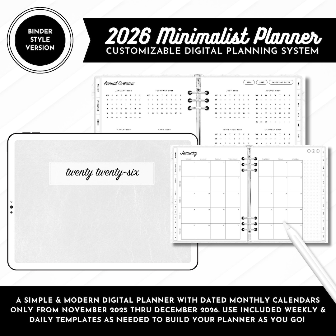 2026 P2P Minimalist Digital Planner | Binder Style With Binder Rings ...