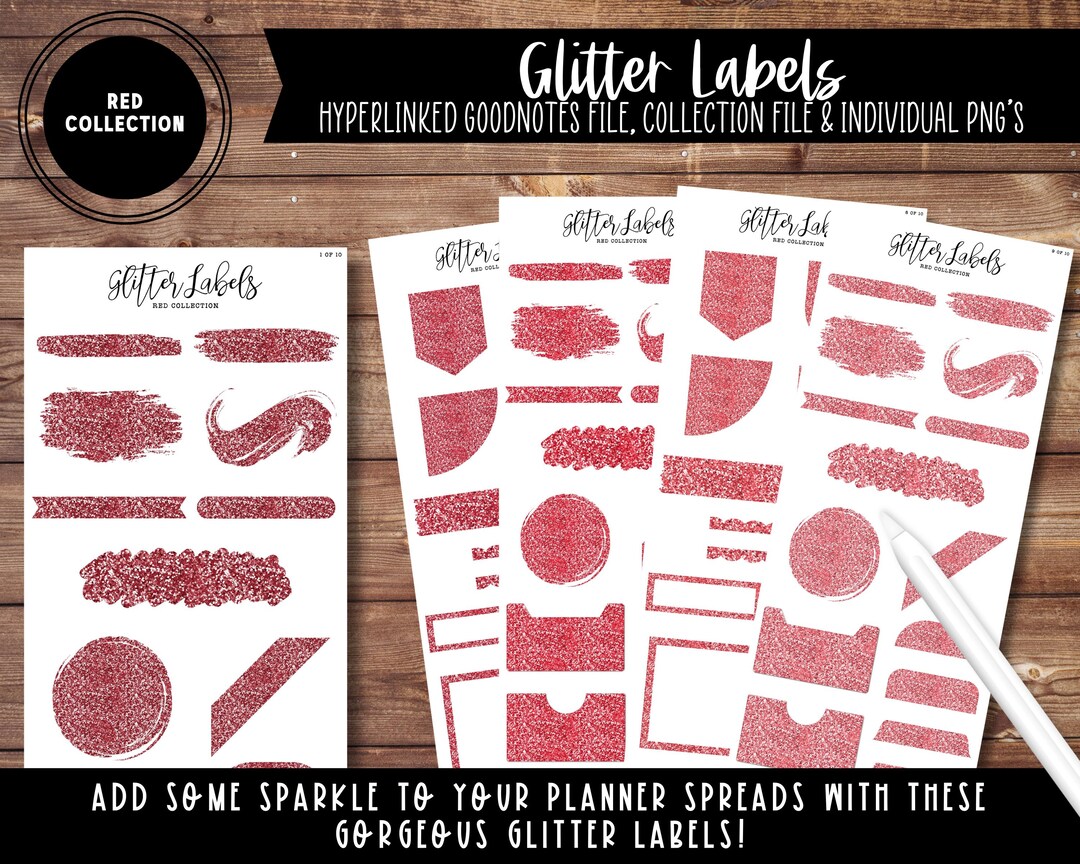 Glitter Labels - Red Collection | Digital Stickers | Split Screen ...