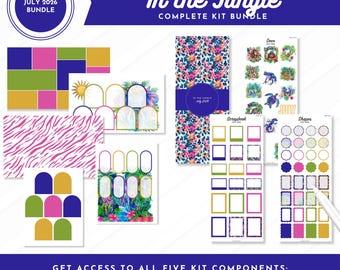 July 2026 Monthly Kit Bundle | In the Jungle | Digital Pre-Cropped Stickers & Planner Inserts | Goodnotes + Noteful + Individual PNGs
