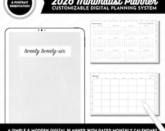 2026 P2P Minimalist Digital Planner | Best All in One Dated Digital Planner | Customizable Modern Planner | Landscape & Portrait Included
