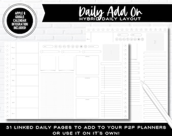 31 Day Daily Planner - Hybrid Layout - P2P Planner Add On | Apple + Google Calendar Integration Included | Fully Hyperlinked |