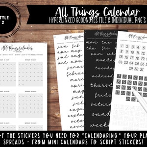 All Things Kalender Stil 2 | Immerwährende Mini-Kalender & Scripts | Digitale Aufkleber | Geteilter Bildschirm | Goodnotes-Datei + Individuelle PNG&#39;s!