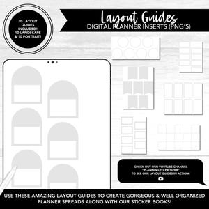Layout-Hilfslinien | Wöchentlich + Tagesplaner Einlagen | Benutzerdefinierte Planer Einsätze | Enthaltene Layouts für Quer- und Hochformat | Transparente PNG Dateien