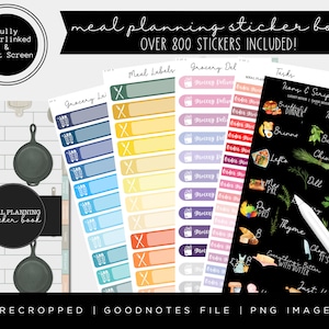 Meal Planning Sticker Book | Over 800 Stickers in 70 Colors | Hyperlinked & Split Screen | Pre-Cropped | Goodnotes File | PNG Images |