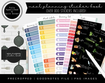 Meal Planning Sticker Book | Over 800 Stickers in 70 Colors | Hyperlinked & Split Screen | Pre-Cropped | Goodnotes File | PNG Images |