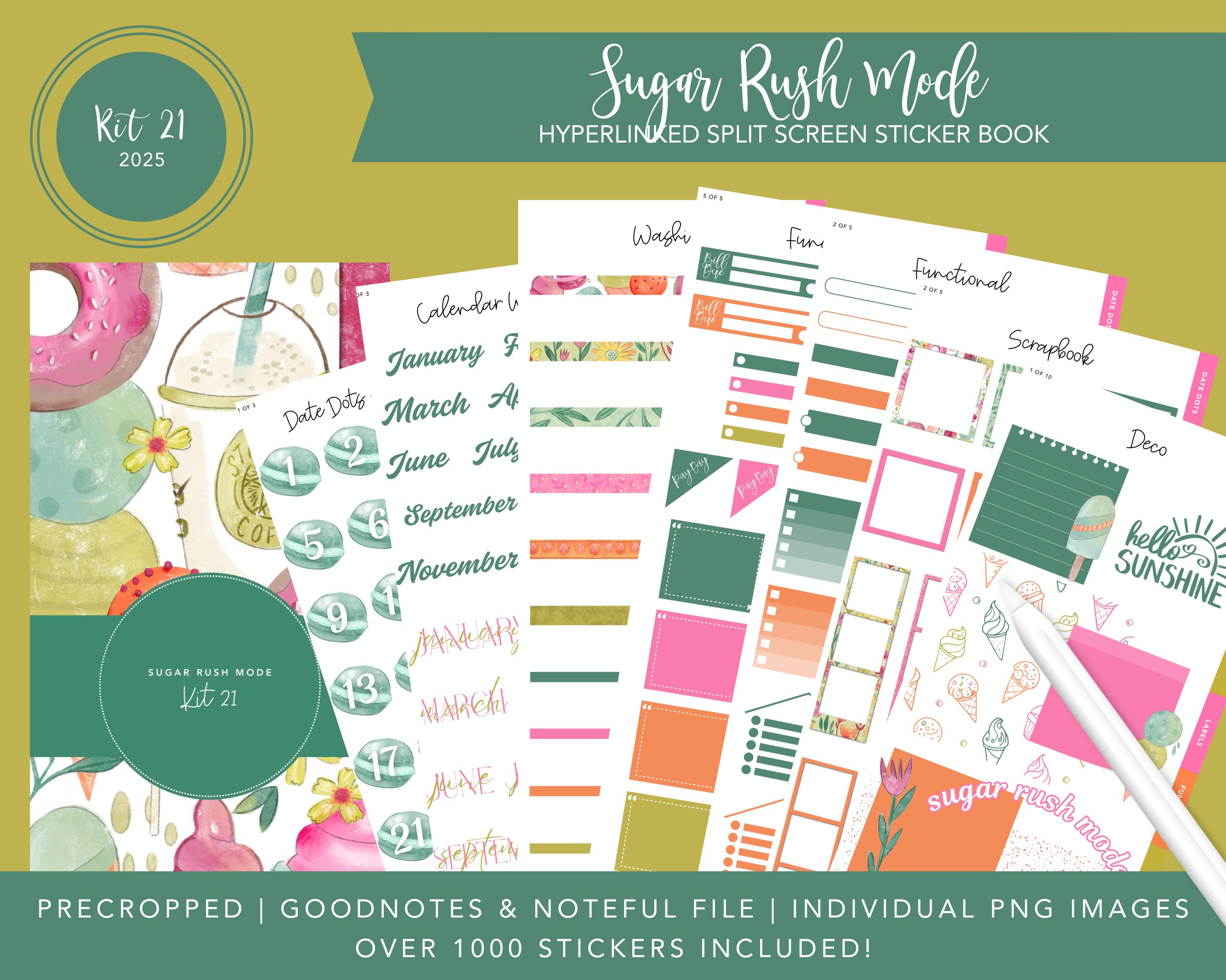 2025 Kit 21 stickerboek met gesplitst scherm | Sugar Rush-modus | Stickers zomertraktatie en ijs | 1000+ digitale stickers | Goodnotes: