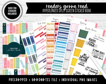 Reading Sticker Book | Over 700 Stickers in 70 Colors | Hyperlinked | Split Screen | Pre-Cropped | Goodnotes File | PNG Images |