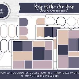 2025 Kit 1 Digital Planner Inserts | Ring in the New Year | Goodnotes Collection Files & Individual PNG&#39;s | PreCropped Transparent Stickers