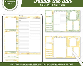 August 2026 Kit 1 Command Centers | Follow the Sun | Portrait + Landscape PDF Documents - Daily Dashboard