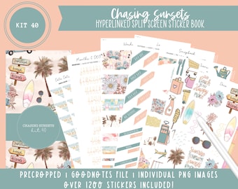 Kit 40 Digital Sticker Book | Chasing Sunsets | Over 1200 Stickers | Pre-Cropped Stickers | Goodnotes File | Individual PNG Images |