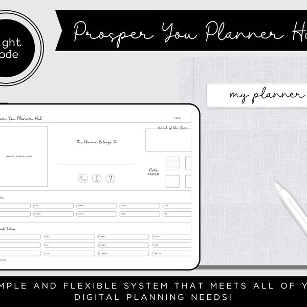 Prosper You Planner Hub | Light Mode | Planner Storage & Productivity System | Landscape and Portrait | Fully Hyperlinked |