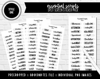 Essential Digital Script Stickers | Style One | 150 Stickers | Pre-Cropped Digital Stickers | Goodnotes File | Individual PNG Images |