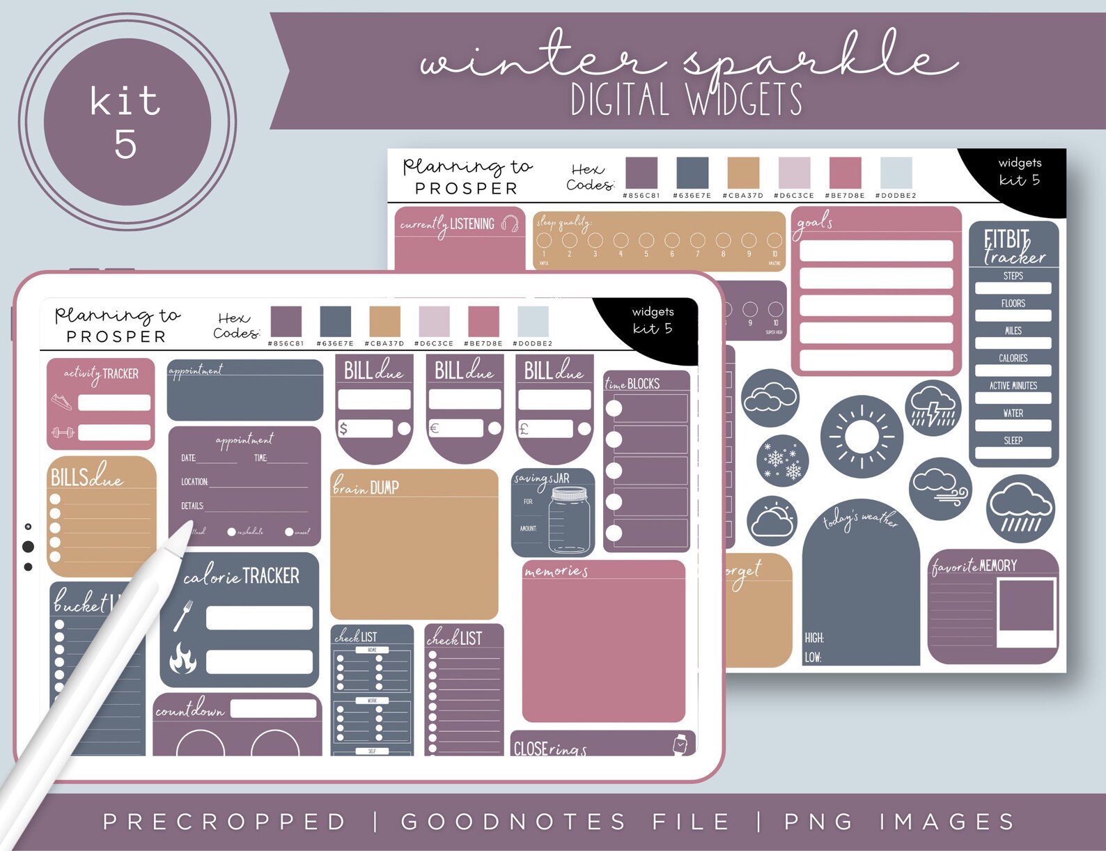 Kit 5 Digital Widgets | Winter Sparkle | Pre-cropped Digital Stickers ...